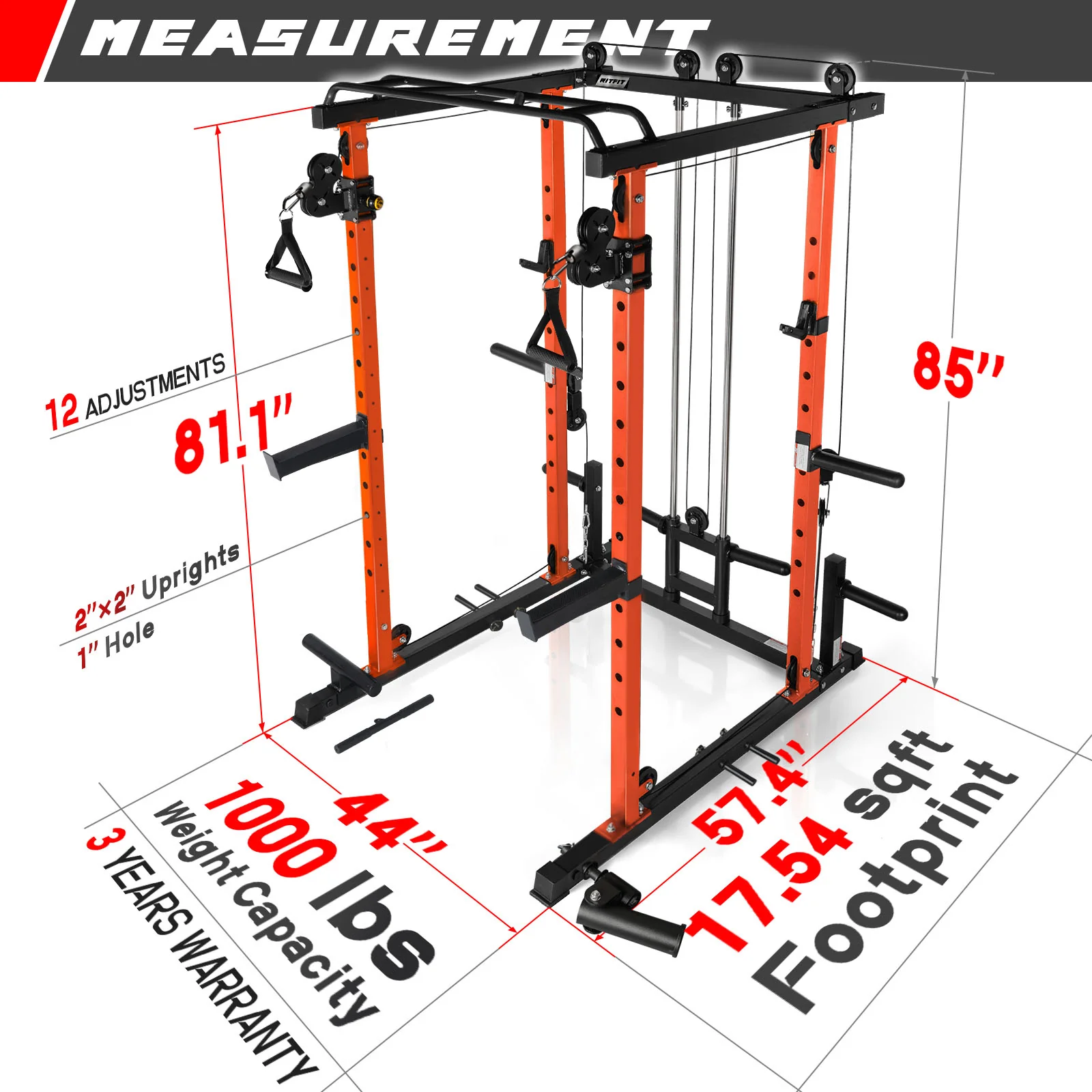 RitFit PPC03 Power Cage Home Gym Package with Adjustable Cable System - Image 3