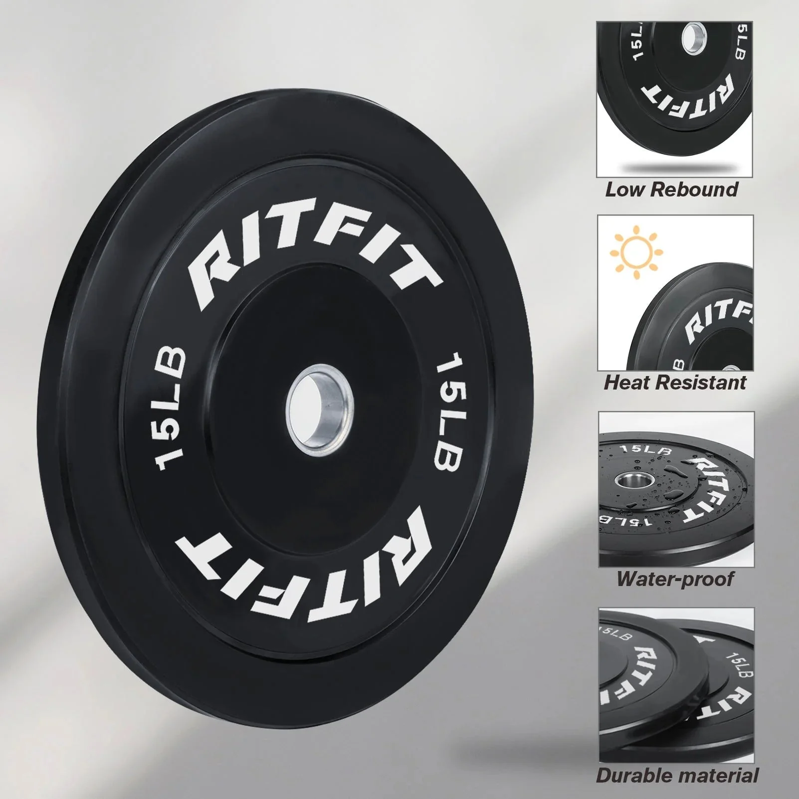 RitFit Bumper Plates Olympic Rubber Weight Plates, 2-inch - Image 4