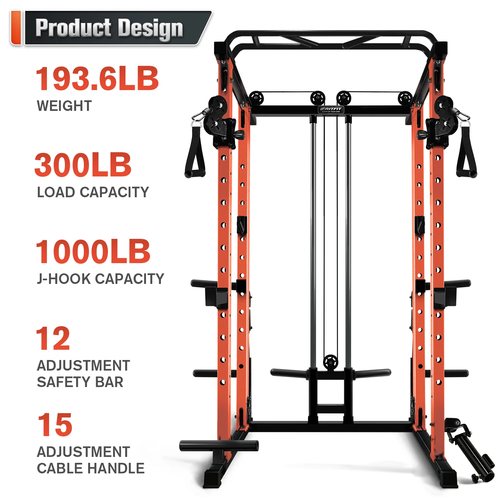 RitFit PPC03 1000lbs Power Cage with Smooth Cable System - Image 7