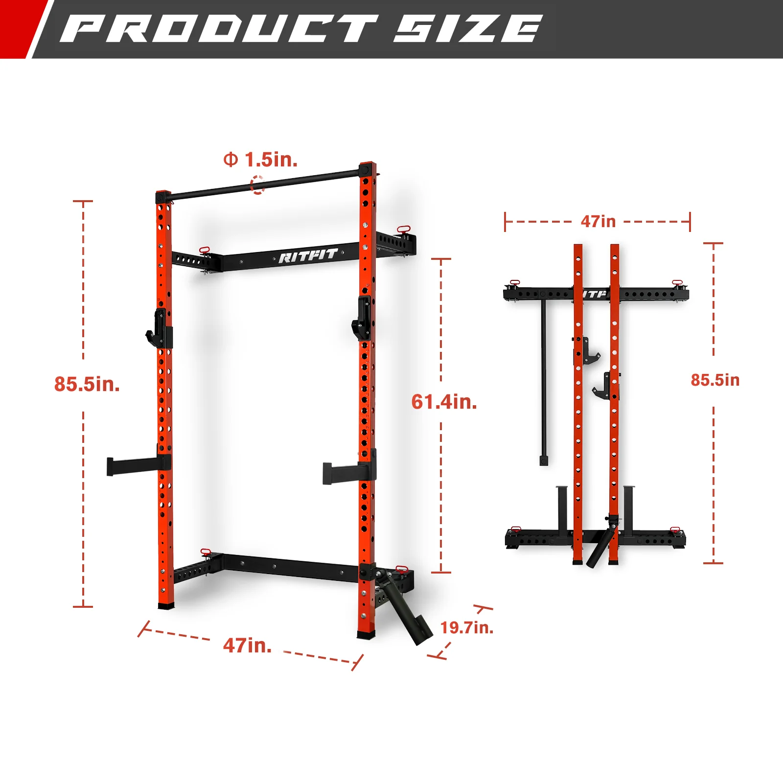 RitFit PWM02 Multi-Functional Folding Squat Rack - Image 5