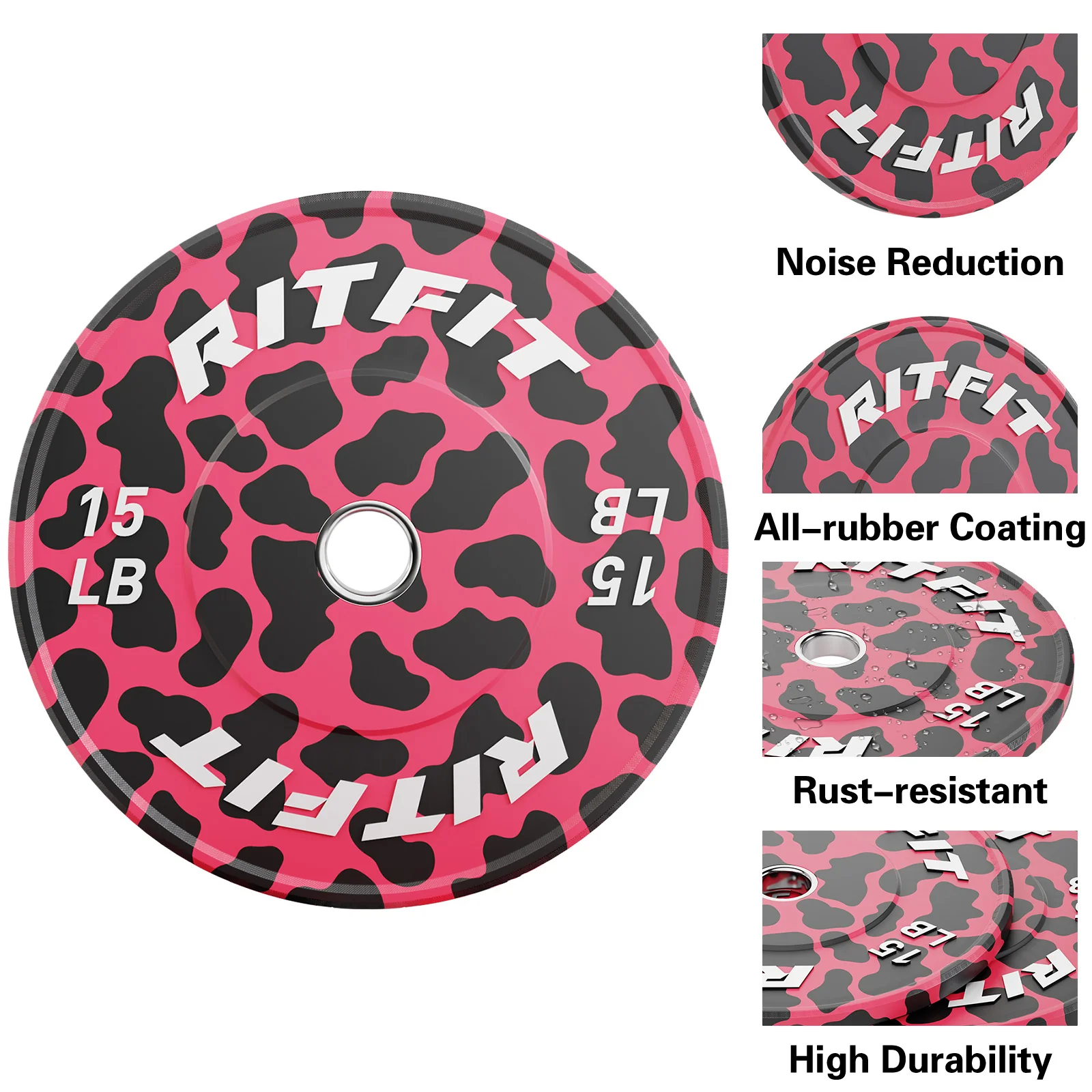 RitFit Pink leopard print bumper plates Olympic 2-Inch Rubber - Image 4